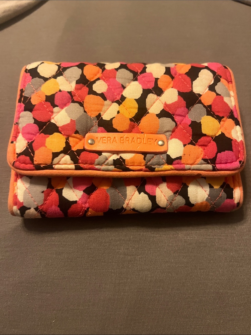 Vera Bradley Quilted Trifold Wallet in Pink Orange Yellow Multi